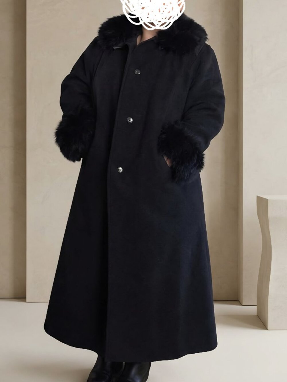 Vintage Berghaus International Luxury Black Coat with Fur Collar & Cuffs